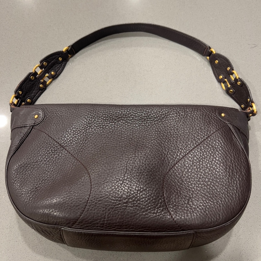 Cole Haan Dark Brown Leather Shoulder Bag With Gold Hardware. - Picture 3 of 13